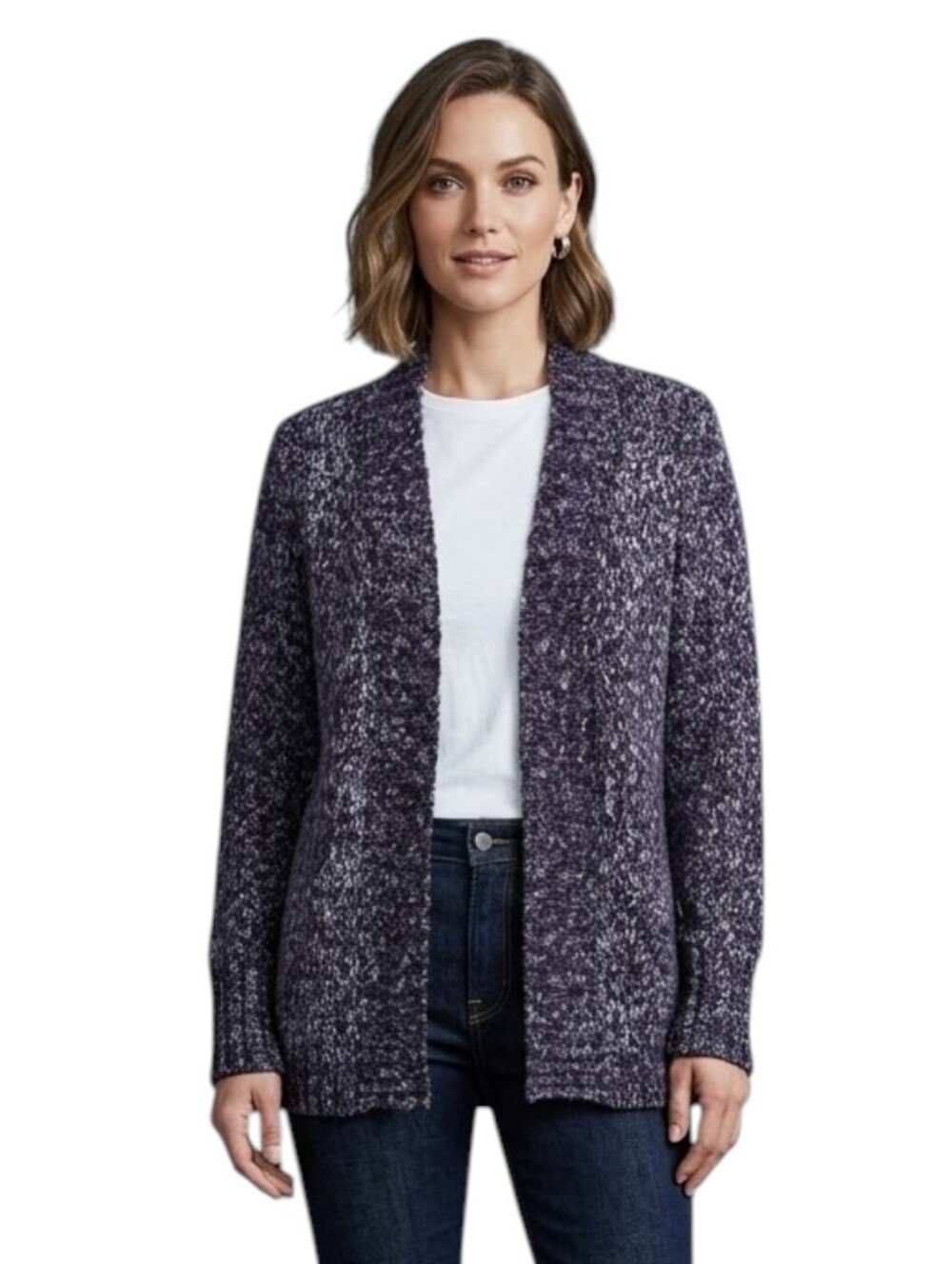 St John's Bay Women's Blue Heather Long Sleeve Cardigan Sweater